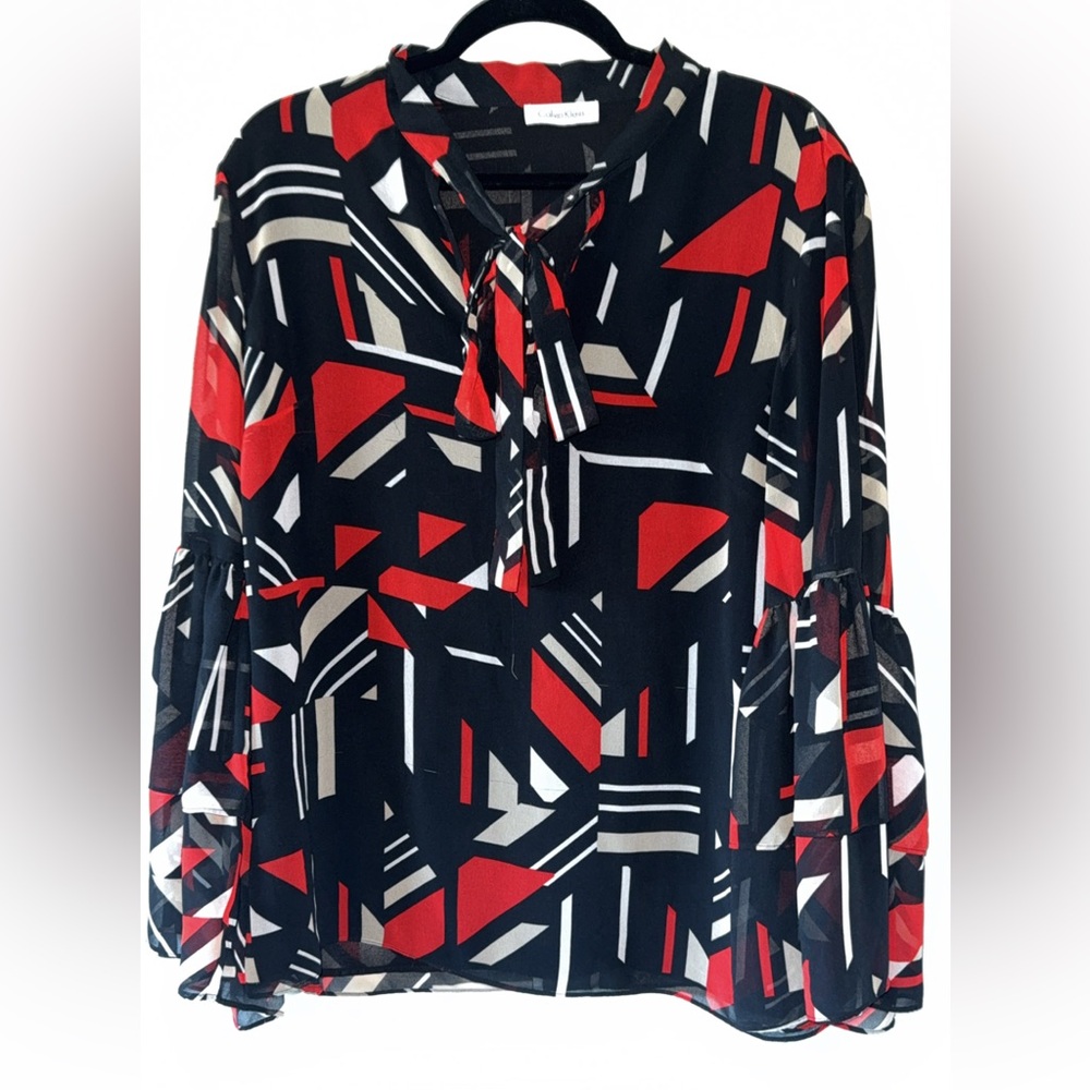 Calvin Klein Red and Black Geometric Blouse